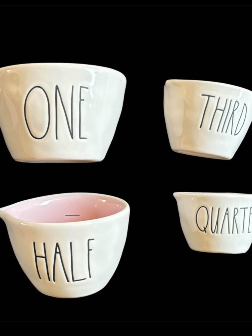 Rae Dunn White Ceramic Measuring Cups with Pink Interior